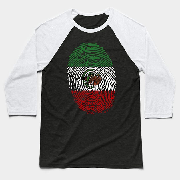 Fingerprint Mexico Flag Baseball T-Shirt by remixer2020